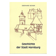 Bild vergrößern: Gelbes Buchcover mit skizzierten Highlights der Stadt Hornburg unter anderem das Dammtor, die evangelische Marienkirche, das Stelzenhaus und die Hornburg