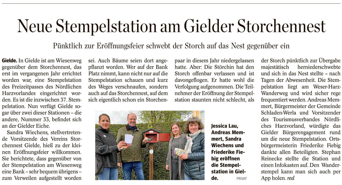 Bild vergrößern: Pressebericht - Neue Stempelstation am Gielder Storchennest