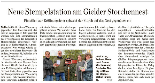 Pressebericht - Neue Stempelstation am Gielder Storchennest